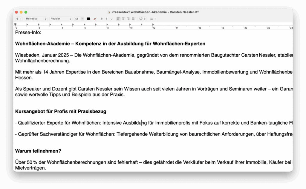 Platzhalter für den Pressetext der Wohnflächen-Akademie